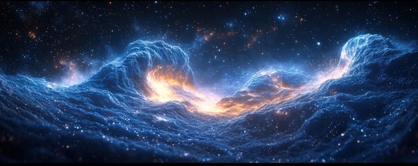 Wall Mural - Swirling blue cosmic landscape blending into a glowing galaxy formation