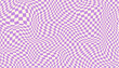 © RDVector - Purple groovy checker seamless pattern, wavy abstract retro checkerboard background. Trippy wave board geometric. Funky square warp y2k chess psychedelic 90s print.