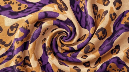 Poster - a purple and yellow striped fabric with a leopard print design