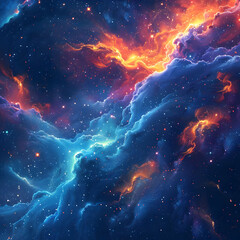 vibrant nebula of orange and blue hues in a starry cosmic sky abstract sci-fi image