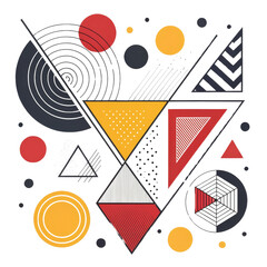 Poster - Abstract Geometric Composition Red, Yellow, and Gray Triangles and Circles Isolated on White Background, Geometric art, Abstract shapes, Vector Illustration, Graphic Design