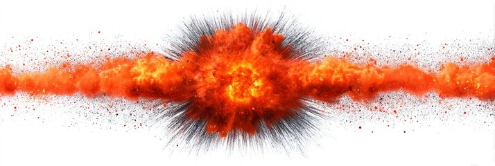 Poster - Fiery Explosion Burst Isolated - Powerful explosion, fiery burst, energy, destruction, impact. Symbolizing power, force, chaos, destruction, and release