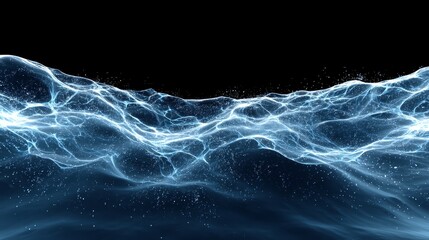 Poster - Abstract Blue Water Waves - Glowing blue waves on a black background, perfect for abstract, technology, or water-themed projects