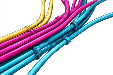Poster - Colorful Interconnected Pipes - Abstract of vibrant pink, yellow, and blue pipes interconnected, suggesting connection and network