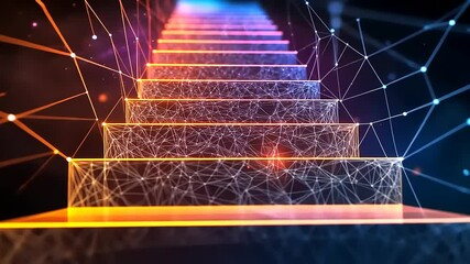 Wall Mural - Glowing Staircase with Digital Connections and Cosmic Background