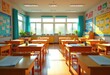 © Yaroslava - school interior, table, room, chair, restaurant, kitchen, furniture, design, dining, home, wood, house,