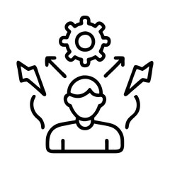 Poster - person with gear, idea, and lightning bolt symbols representing innovation, strategy and solution