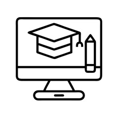 Poster - Online education learning graduation cap pencil computer screen study knowledge vector icon design