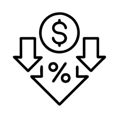 Poster - Decrease cost price reduction discount sale percentage down arrow money currency icon line