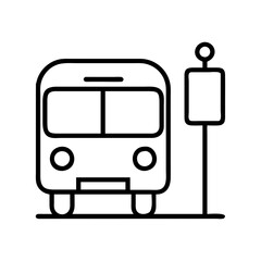 Poster - Bus stop line art public transportation vehicle autobus travel commute black and white design icon