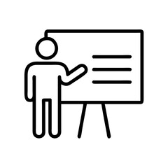 Poster - Presentation training icon vector illustration showing a person presenting data on a whiteboard display