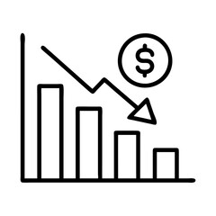 Poster - Financial loss chart diagram with arrow and coin showing business decline and recession impact