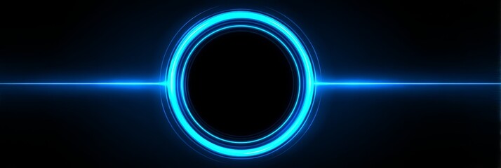 Poster - Abstract Blue Energy Circle - Glowing blue circle with a black center and a horizontal light beam, ideal for technology or energy concepts