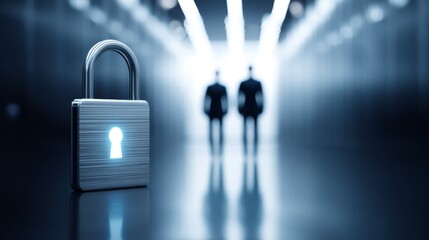 Poster - Data Center Security: Protecting Assets - Symbolizing robust security, data protection, access control, network safety, and physical safeguards in a data center environment