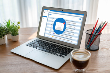Poster - email notification message showing on computer screen snugly. digital marketing message information 