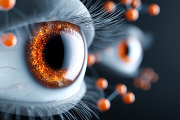 Poster - Eye Connection - Close-up of a stylized eye with glowing orange particles connecting, suggesting interface or network