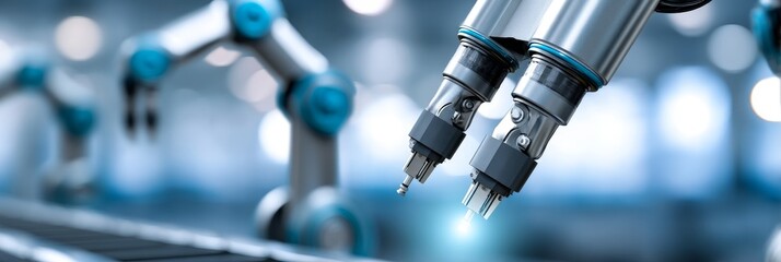 Poster - Industrial Automation: Precision Robotics in Modern Factory - Advanced robotic arms showcasing precision engineering, automation