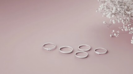 Poster - Diamond-studded wedding collection with soft edges laid out on muted mauve surface