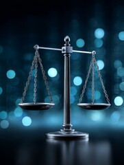 Poster - Justice: Scales of Data Center Law - Data security, legal compliance, cyber justice, rights, balanced technology. Concept symbolizes fairness, equality, and law in the age