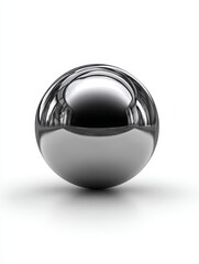 Poster - Polished Chrome Sphere - A highly reflective chrome sphere sits on a white background, showcasing its perfect roundness and mirror-like surface