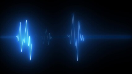 glowing Neon Abstract digital heartbeat plus animation.Neon heartbeat line on black isolated background.
