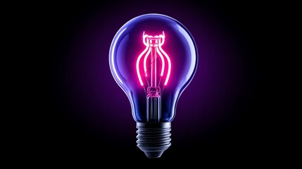 Poster - Radiant Illumination: A Fusion of Energy and Design - Symbolizing innovation, brilliance, inspiration, progress, and vision; this depicts a glowing lightbulb with vibrant neon accents