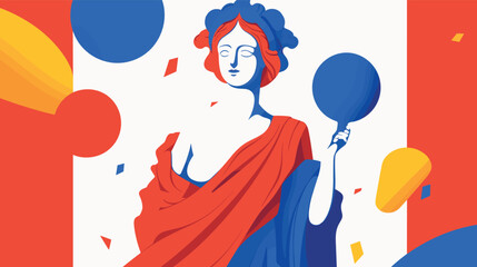 Wall Mural - abstract female sculpture in french flag colors with geometric shapes flat vector illustration
