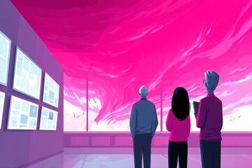 Poster - Team Brainstorming Future Trends - A team contemplates a vibrant, dynamic future, symbolizing innovation, collaboration, strategy, vision, and progress