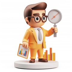 Poster - Cartoon businessman examines data and metrics.