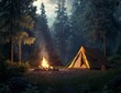 © Afiqah Artwork - Enchanted Forest Campsite: A Serene Night Scene with Campfire Glow