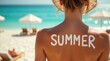 © JuLady_studio - Blonde woman on beach with 'summer ' text back painting