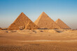 Africa, Egypt, Giza. Classic view of the three Pyramids of Giza.