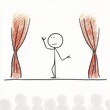 © Marcos Kulenkampff - A stick figure actor takes the stage, offering a warm greeting to the audience under the curtains.
