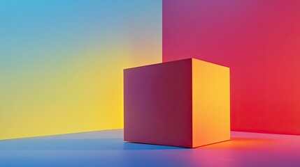 Poster - Abstract Geometric Cube in Vibrant Color Gradient Background