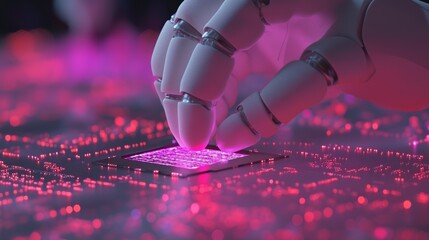 Poster - the impact of automation on modern manufacturing is illustrated by a glowing robotic arm that assemb