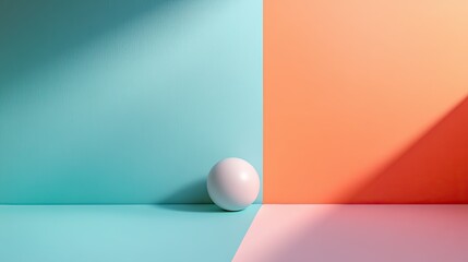 Poster - White Sphere on Pastel Blue and Orange Background