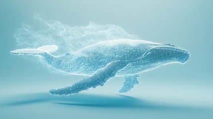 Poster - A digital representation of a whale is shown with a soft, luminescent glow, drifting through a fantastical, abstract world
