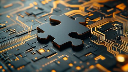 Poster - a puzzle piece has been incorporated into the design of an electronic circuit board