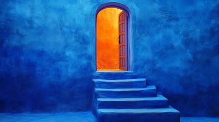 Poster - the scene showcases a modern, minimalist architectural style, with a staircase leading up to a doorw