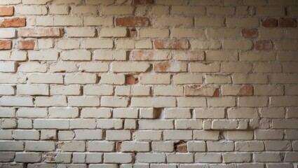 Poster - Aged wall constructed from red bricks and finished in white, embodying a loft style. White building bricks backdrop.