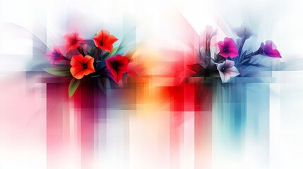 Poster - floral illustration shows vibrant red and pink flowers with artistic rendering, set against a gradie