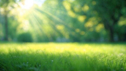 Poster - Sunbeam-drenched grass field with a soft focus effect.