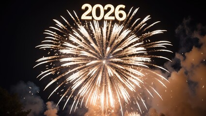 Poster - Firework illumination with sparkler text on a dark sky for New Year festivities