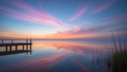 Wall Mural - twilight beach scene featuring colorful clouds and sunset