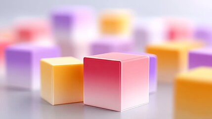 Poster - Bunch of colorful cubes are arranged in a pattern. The cubes are of different colors and sizes, and they are placed in a way that creates a sense of depth and dimension