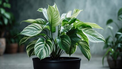 Poster - The potted houseplants are visually appealing, featuring decorative aglonema blooms, improving the home's ambiance, creating a beautiful, peaceful, natural, and soothing environment for the