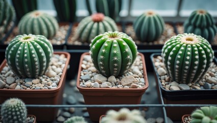 Poster - A compact pot featuring an assortment of cactus and succulent plants for decoration