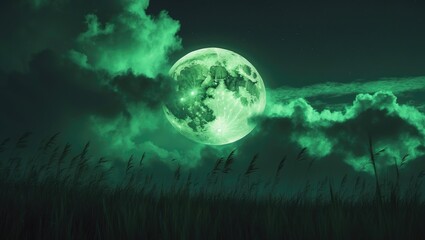 Poster - Gorgeous full moon illuminating the wilderness in the forest.