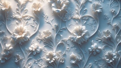 Poster - Embossed floral pattern on a white paper background