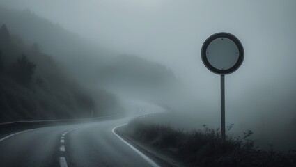 Aufkleber - Enigmatic road disappears into the misty landscape